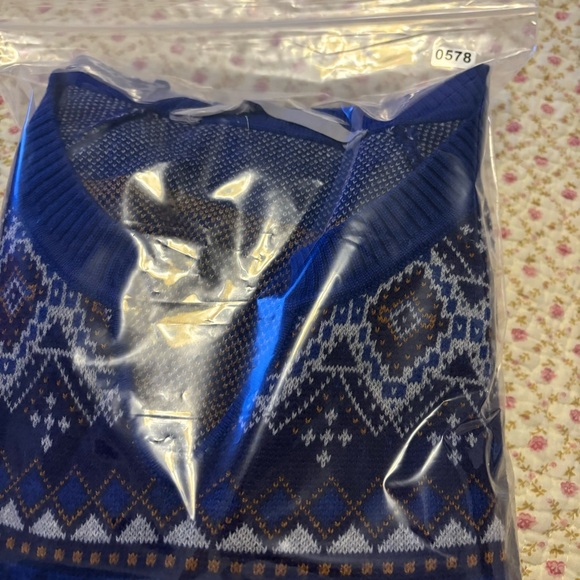 Athleta Fara Fair Isle Sweater Dress Split V-Neck Blue Women Size Medium - Picture 15 of 15